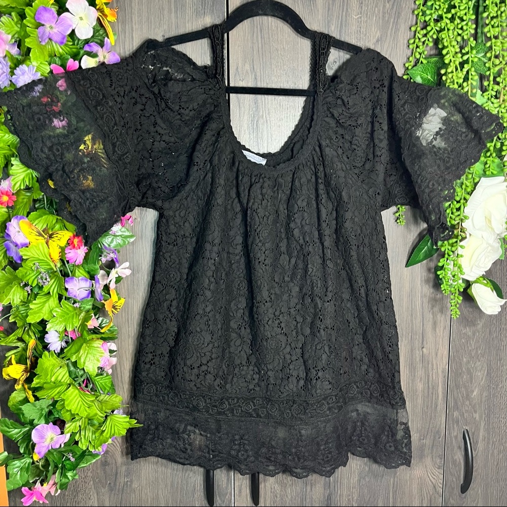 {🌼3/$30🌼Aquavita Black Cold Shoulder Swim Top Coverup Size M/L
